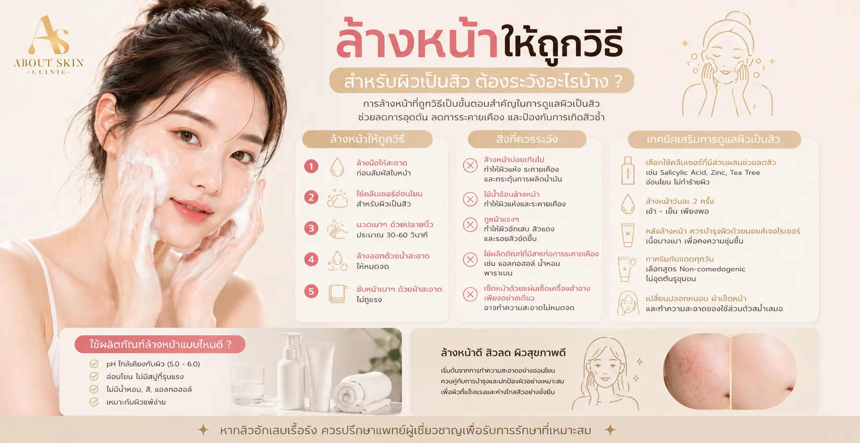 ล้างหน้าให้ถูกวิธี สำหรับผิวเป็นสิว ต้องระวังอะไรบ้าง | About Skin Clinic
