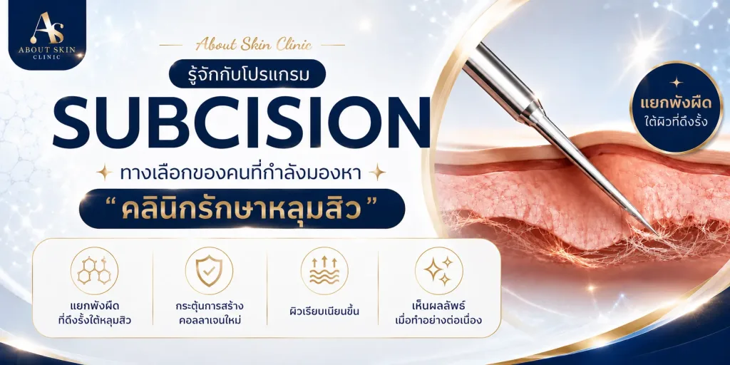 ภาพประกอบบทความ หลุมสิวรักษาได้จริงไหม? ทำความเข้าใจสาเหตุ พร้อมรู้จักโปรแกรม Subcision ทางเลือกของคนที่กำลังมองหา “คลินิกรักษาหลุมสิว” - About Skin Clinic