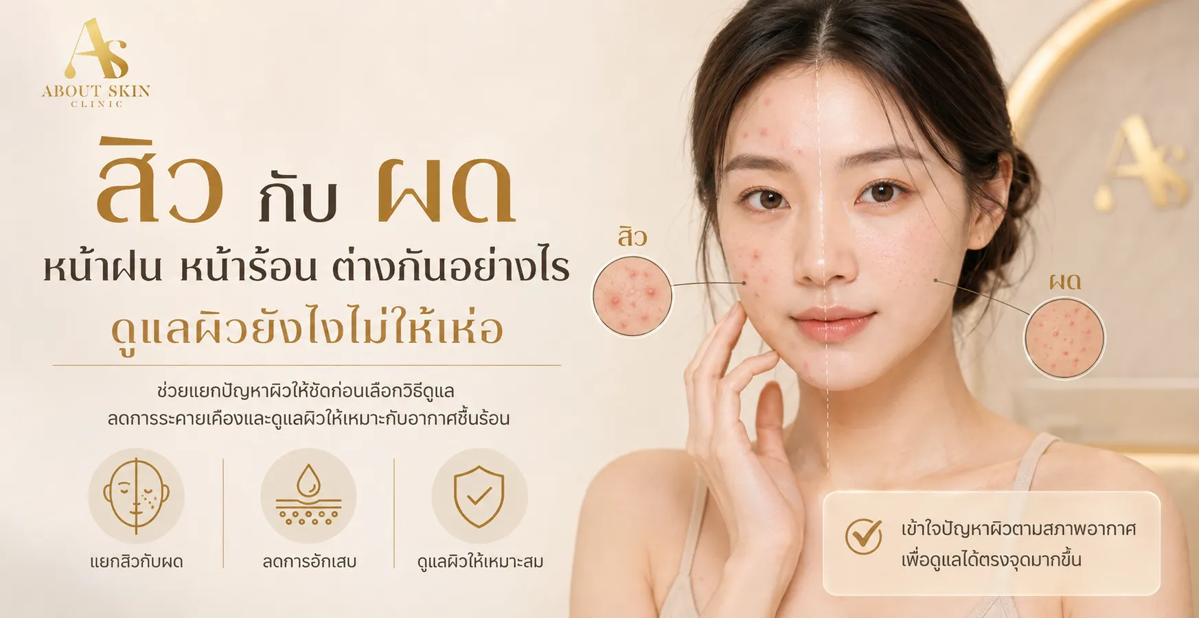 ภาพประกอบบทความ สิว กับ ผด หน้าฝน หน้าร้อน ต่างกันอย่างไร ดูแลผิวยังไงไม่ให้เห่อ - About Skin Clinic