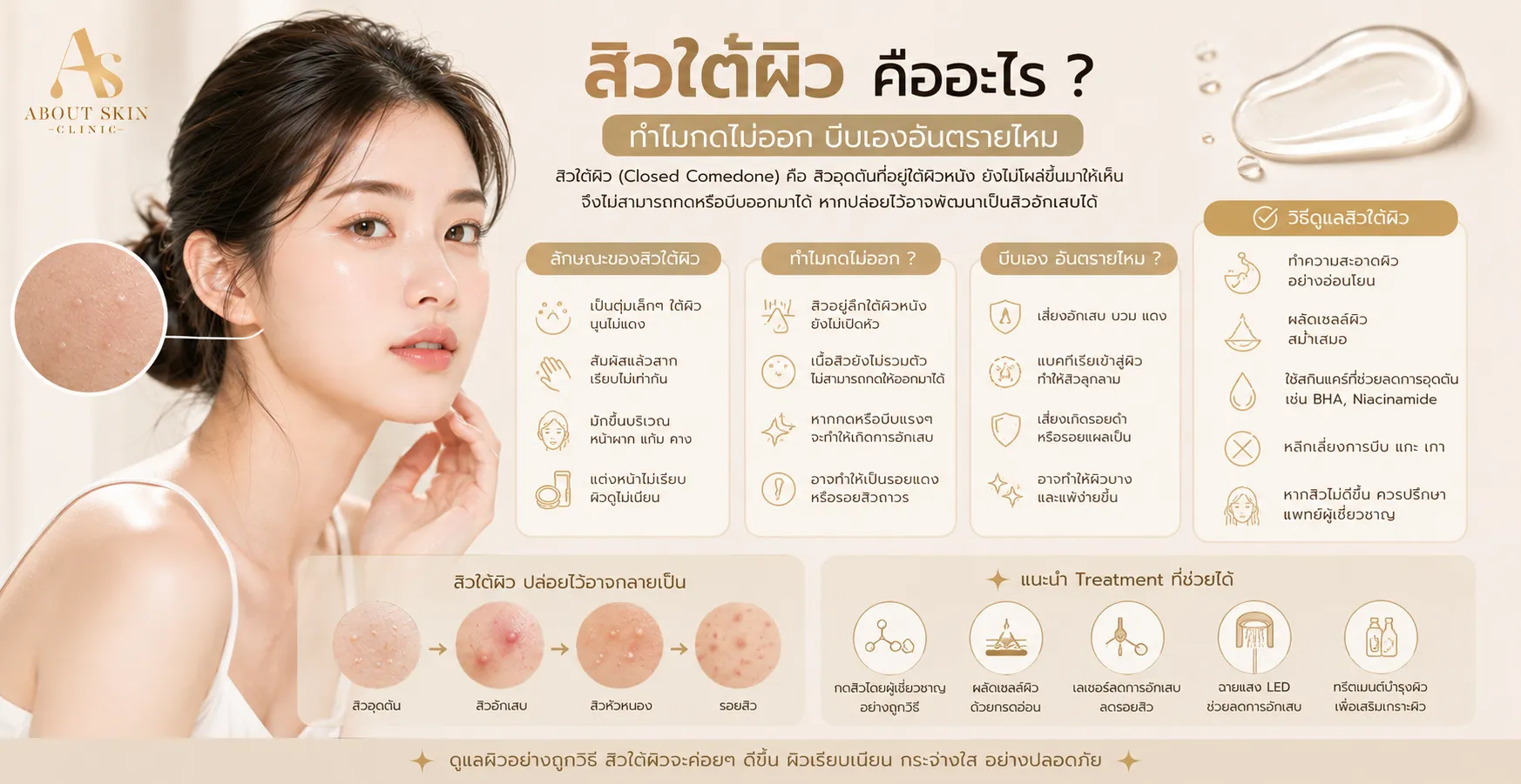 ภาพประกอบบทความ สิวใต้ผิว คืออะไร ทำไมกดไม่ออก บีบเองอันตรายไหม - About Skin Clinic
