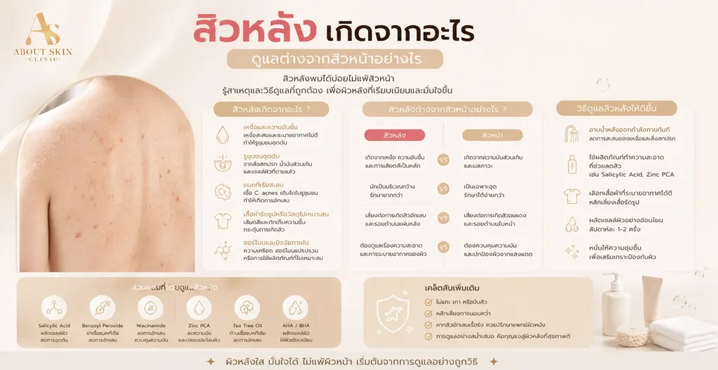 ภาพประกอบบทความ สิวหลัง เกิดจากอะไร ดูแลต่างจากสิวหน้าอย่างไร - About Skin Clinic