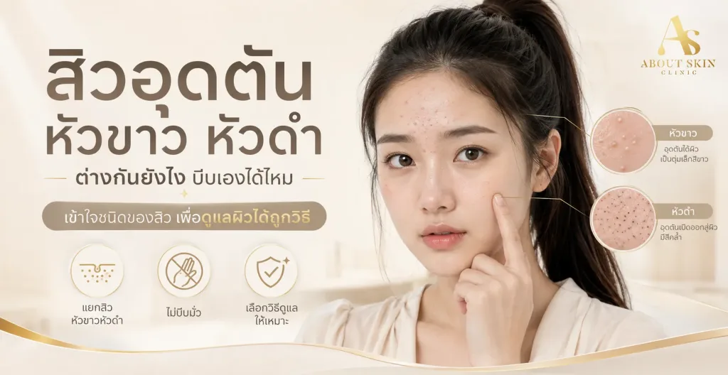 ภาพประกอบบทความ สิวอุดตัน หัวขาว หัวดำ ต่างกันอย่างไร บีบเองได้ไหม - About Skin Clinic