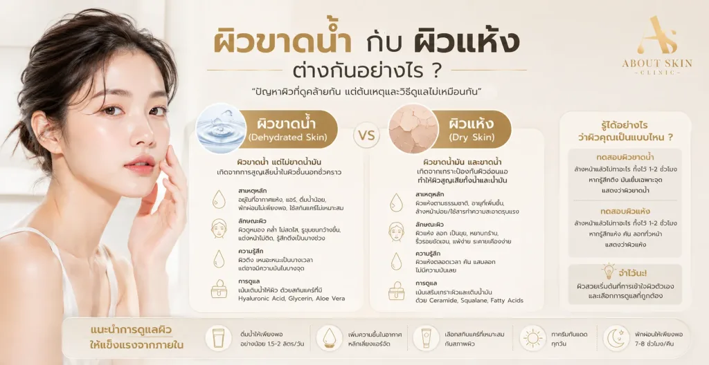 ภาพประกอบบทความ ผิวขาดน้ำ กับ ผิวแห้ง ต่างกันอย่างไร - About Skin Clinic