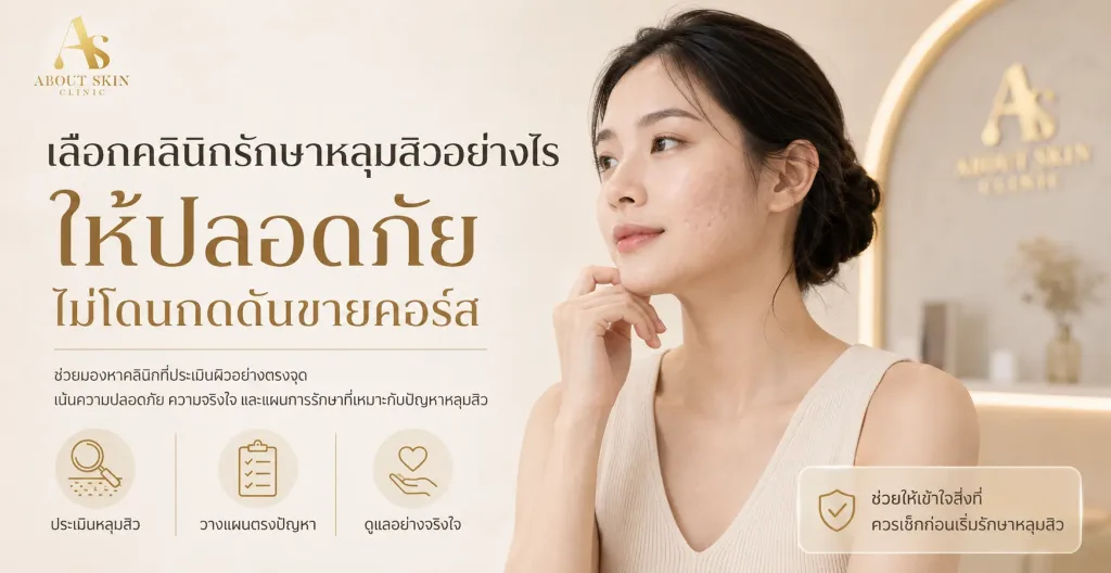 ภาพประกอบบทความ เลือกคลินิกรักษาหลุมสิวอย่างไรให้ปลอดภัย ไม่โดนกดดันขายคอร์ส - About Skin Clinic