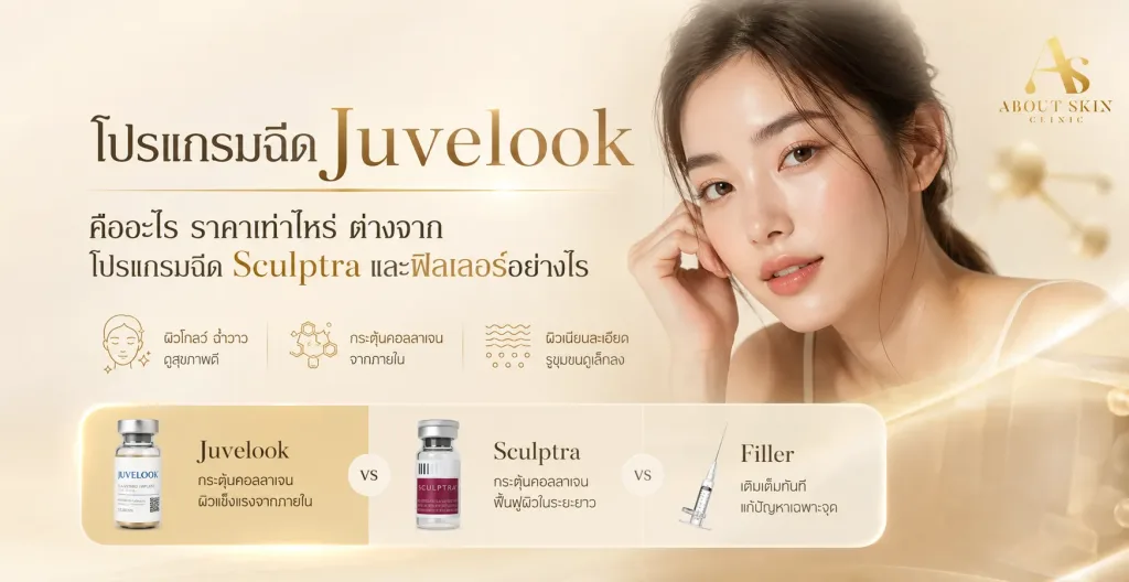 ภาพประกอบบทความ โปรแกรมฉีด Juvelook คืออะไร ราคาเท่าไหร่ ต่างจาก โปรแกรมฉีด Sculptra และฟิลเลอร์อย่างไร - About Skin Clinic