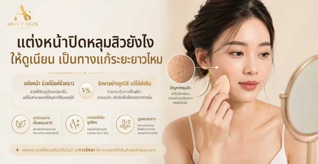 ภาพประกอบบทความ แต่งหน้าปิดหลุมสิวยังไงให้ดูเนียน เป็นทางแก้ระยะยาวไหม - About Skin Clinic