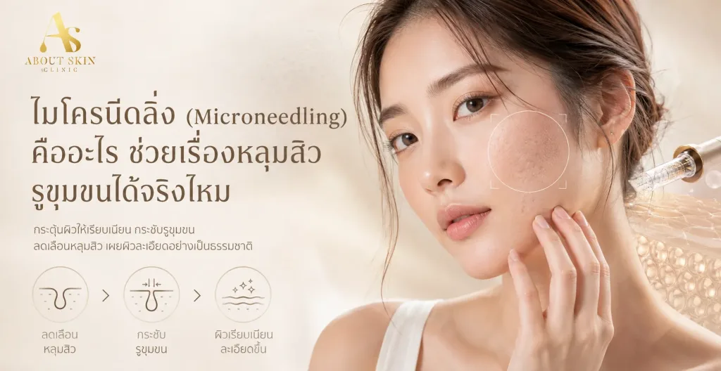 ภาพประกอบบทความ ไมโครนีดลิ่ง (Microneedling) คืออะไร ช่วยเรื่องหลุมสิว รูขุมขนได้จริงไหม - About Skin Clinic
