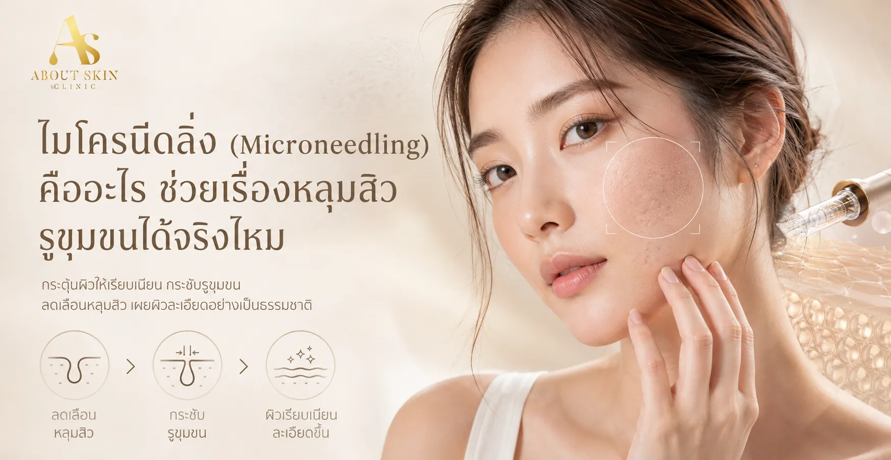 ภาพประกอบบทความ ไมโครนีดลิ่ง (Microneedling) คืออะไร ช่วยเรื่องหลุมสิว รูขุมขนได้จริงไหม - About Skin Clinic