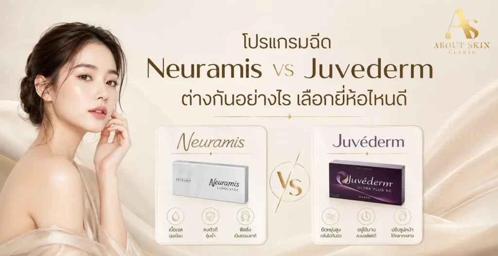 ภาพประกอบบทความ โปรแกรมฉีด Neuramis vs โปรแกรมฉีด Juvederm ต่างกันอย่างไร เลือกยี่ห้อไหนดี - About Skin Clinic