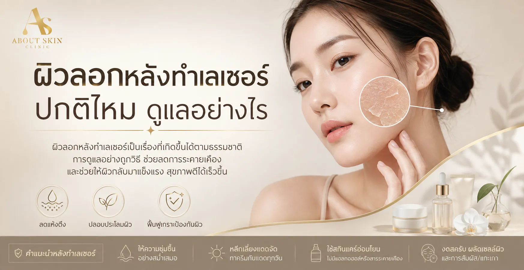 ภาพประกอบบทความ ผิวลอกหลังทำเลเซอร์ ปกติไหม ดูแลอย่างไร - About Skin Clinic