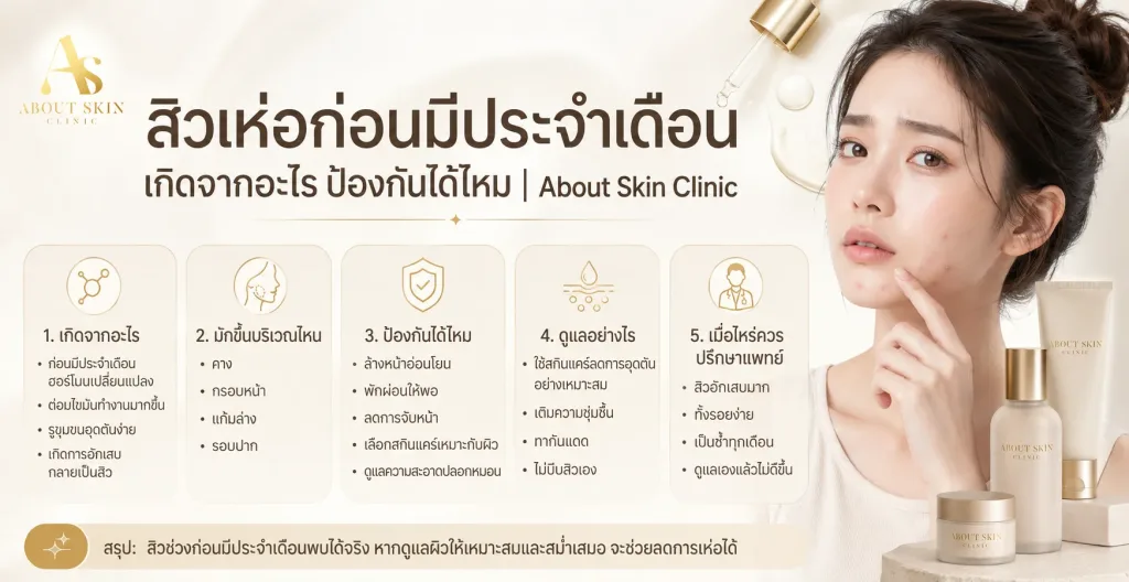 ภาพประกอบบทความ สิวเห่อก่อนมีประจำเดือน เกิดจากอะไร ป้องกันได้ไหม - About Skin Clinic