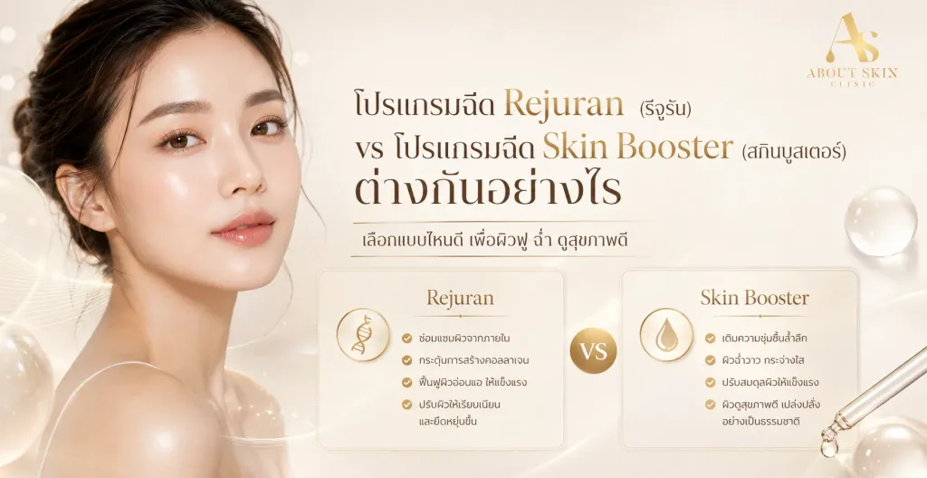 ภาพประกอบบทความ โปรแกรมฉีด Rejuran (รีจูรัน) vs โปรแกรมฉีด Skin Booster (สกินบูสเตอร์) ต่างกันอย่างไร - About Skin Clinic