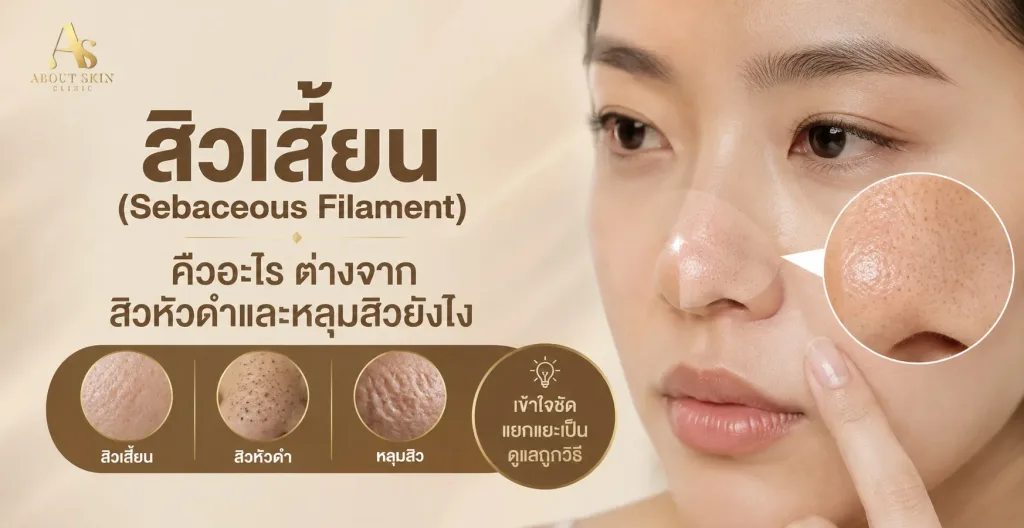 ภาพประกอบบทความ สิวเสี้ยน (Sebaceous Filament) คืออะไร ต่างจากสิวหัวดำและหลุมสิวยังไง - About Skin Clinic