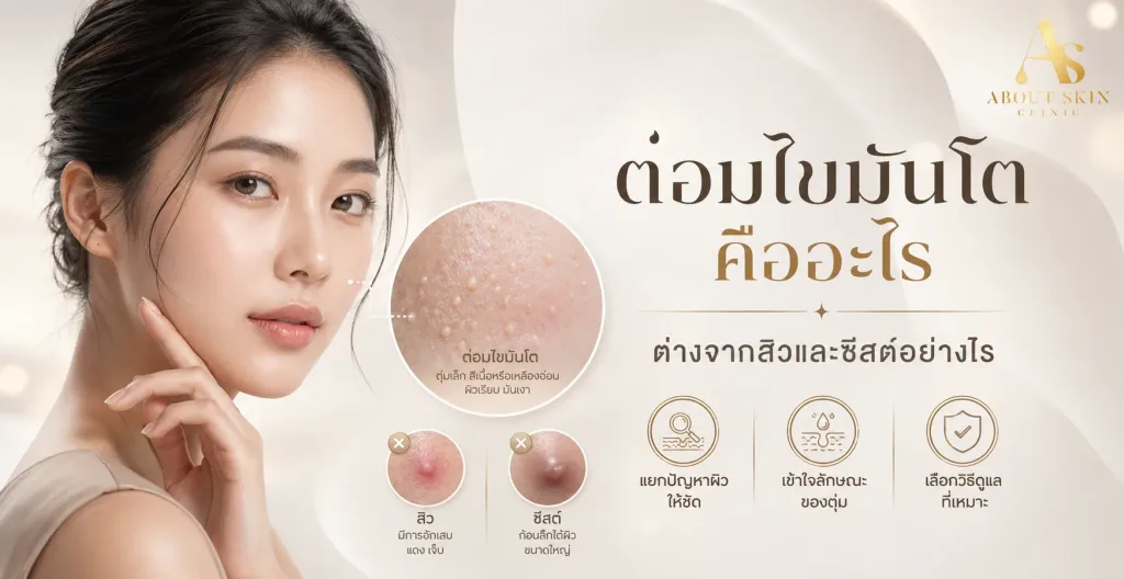 ภาพประกอบบทความ ต่อมไขมันโต คืออะไร ต่างจากสิวและซีสต์อย่างไร - About Skin Clinic