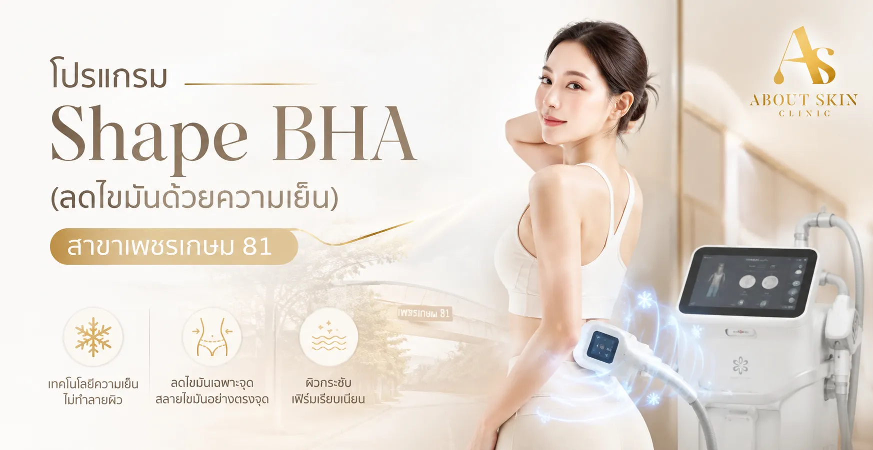 ภาพประกอบบทความ โปรแกรม Shape BHA (ลดไขมันด้วยความเย็น) สาขาเพชรเกษม 81 - About Skin Clinic