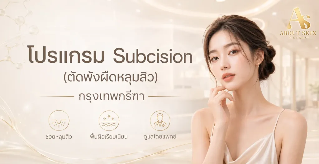 ภาพประกอบบทความ โปรแกรม Subcision (ตัดพังผืดหลุมสิว) กรุงเทพกรีฑา - About Skin Clinic