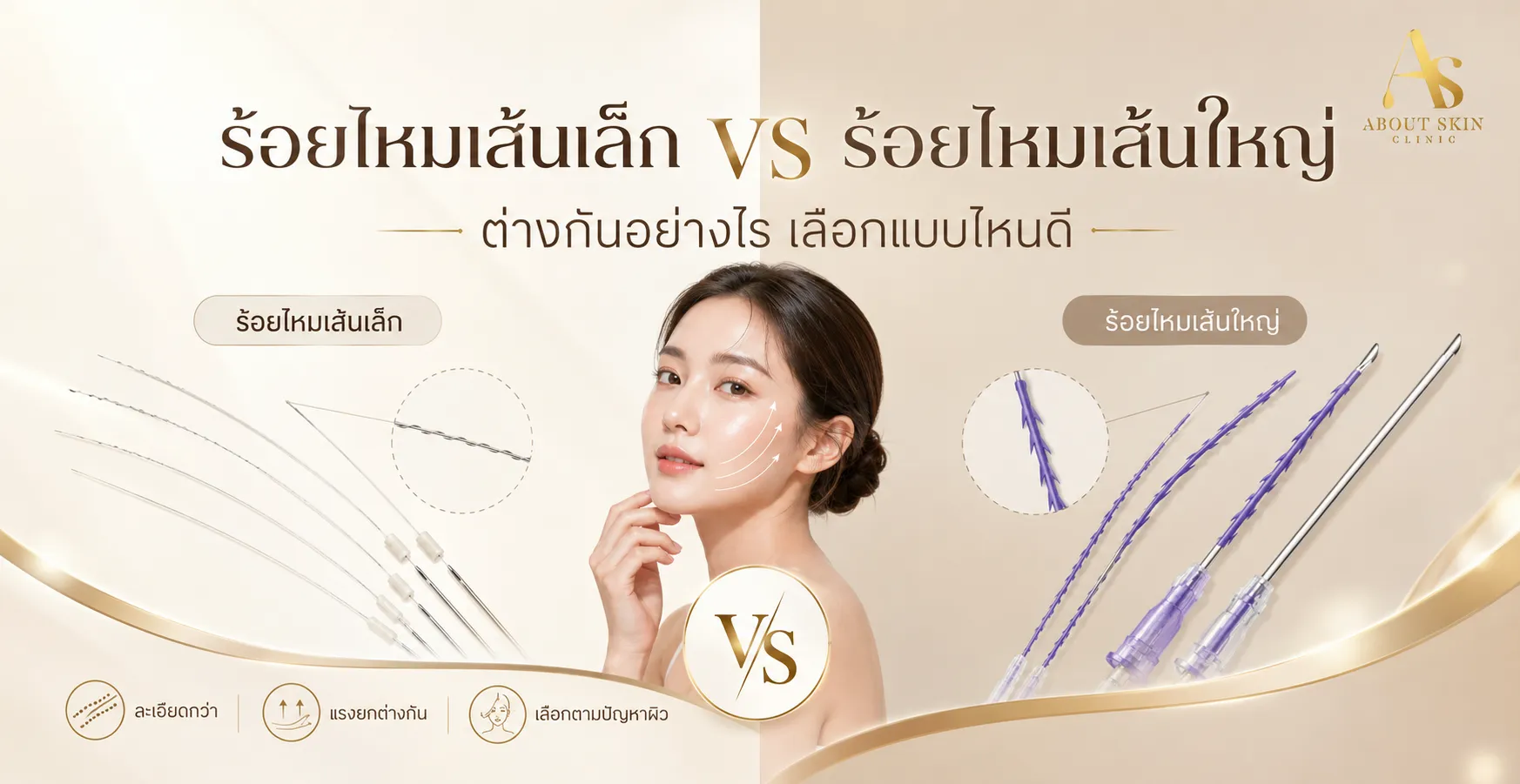 ภาพประกอบบทความ ร้อยไหมเส้นเล็ก vs ร้อยไหมเส้นใหญ่ ต่างกันอย่างไร เลือกแบบไหนดี - About Skin Clinic