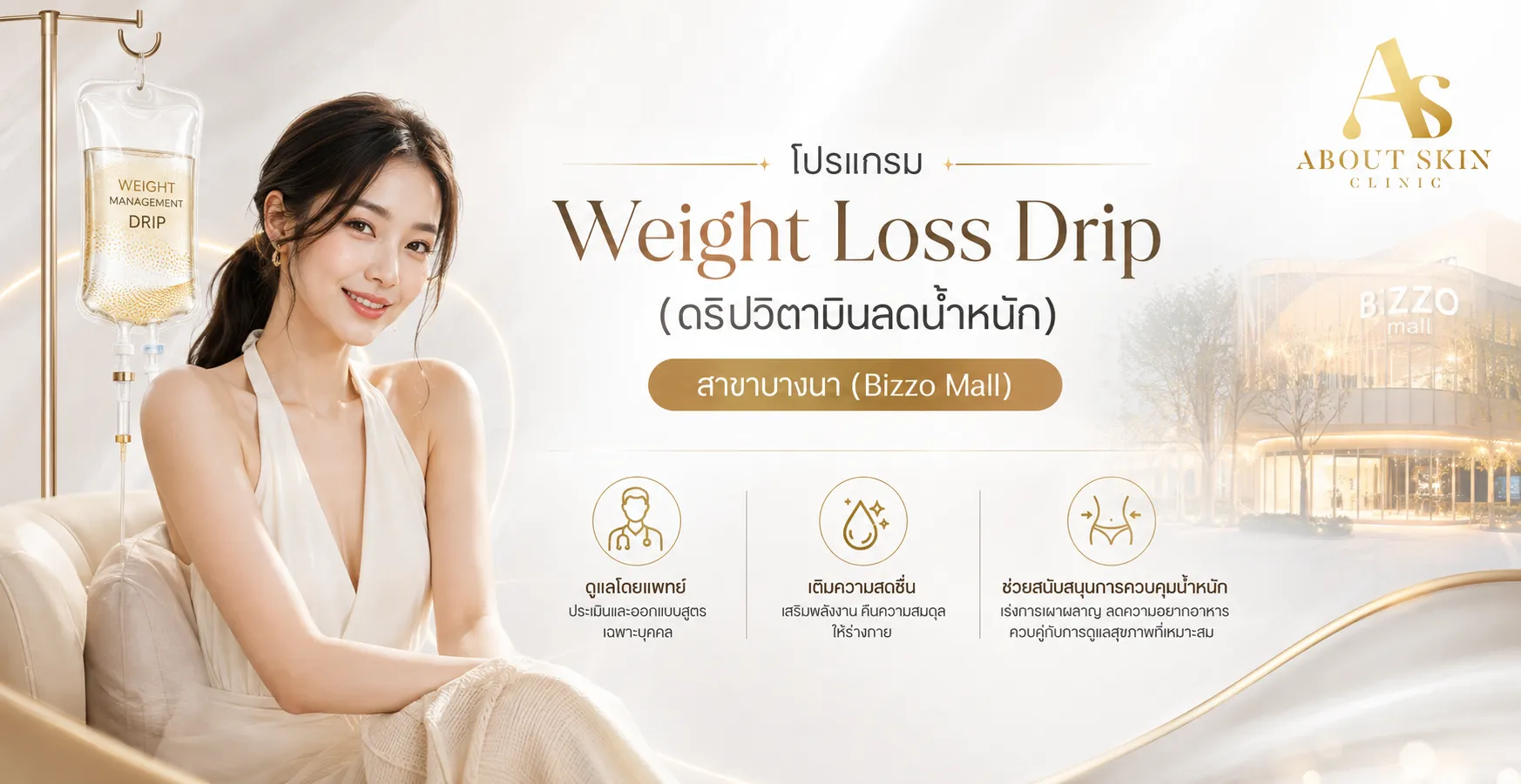 ภาพประกอบบทความ โปรแกรม Weight Loss Drip (ดริปวิตามินลดน้ำหนัก) สาขาบางนา (Bizzo Mall) - About Skin Clinic