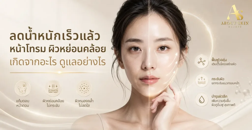 ภาพประกอบบทความ ลดน้ำหนักเร็วแล้วหน้าโทรม ผิวหย่อนคล้อย เกิดจากอะไร ดูแลอย่างไร - About Skin Clinic