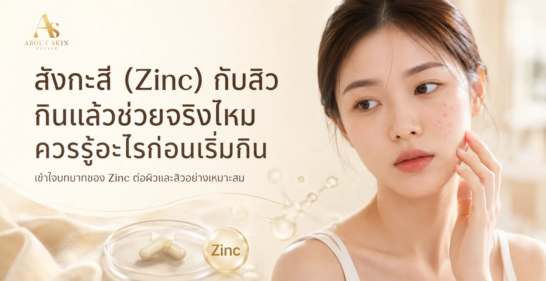 ภาพประกอบบทความ สังกะสี (Zinc) กับสิว กินแล้วช่วยจริงไหม ควรรู้อะไรก่อนเริ่มกิน - About Skin Clinic